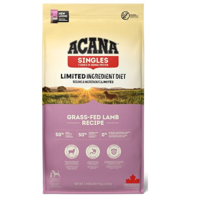 ACANA Singles Grass-Fed Lamb – hrană uscată monoproteică fără cereale pentru câini, cu miel și mere, 17 kg